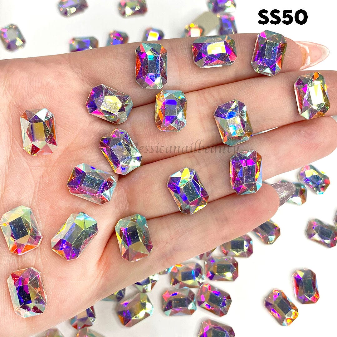 JNBS Crystal Rhinestone Rectangle Emerald Flatback  Crystal AB - Image 2