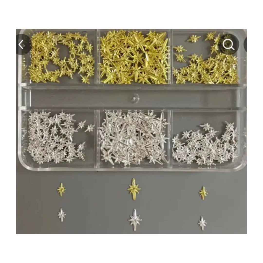 JNBS Nail Charm 3D Golden & Silver Cross Star 7951 (6 Grids) - Image 2