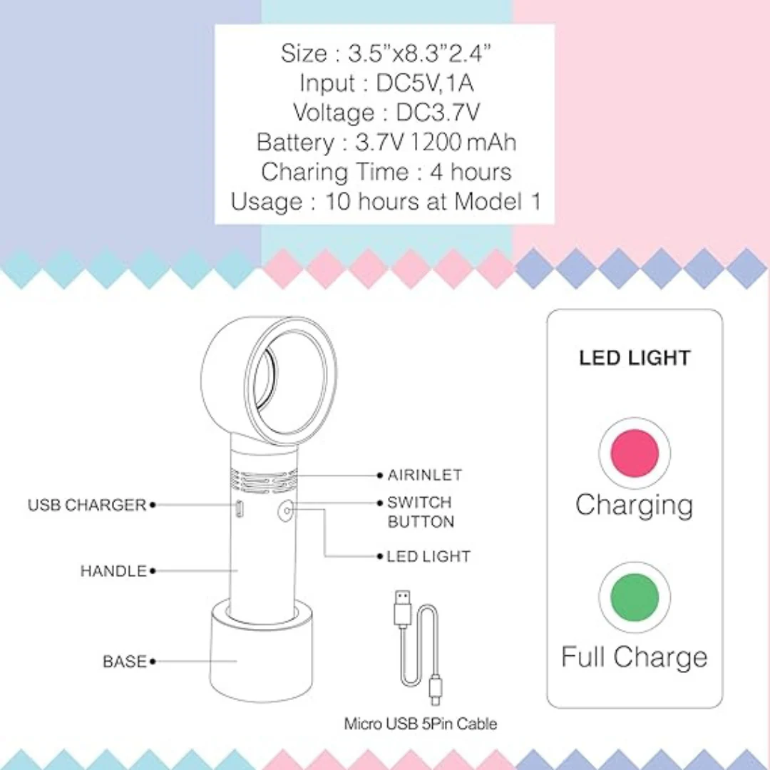 ZERQ9 Eyelash Extension Rechargeable Portable Fan - Image 5
