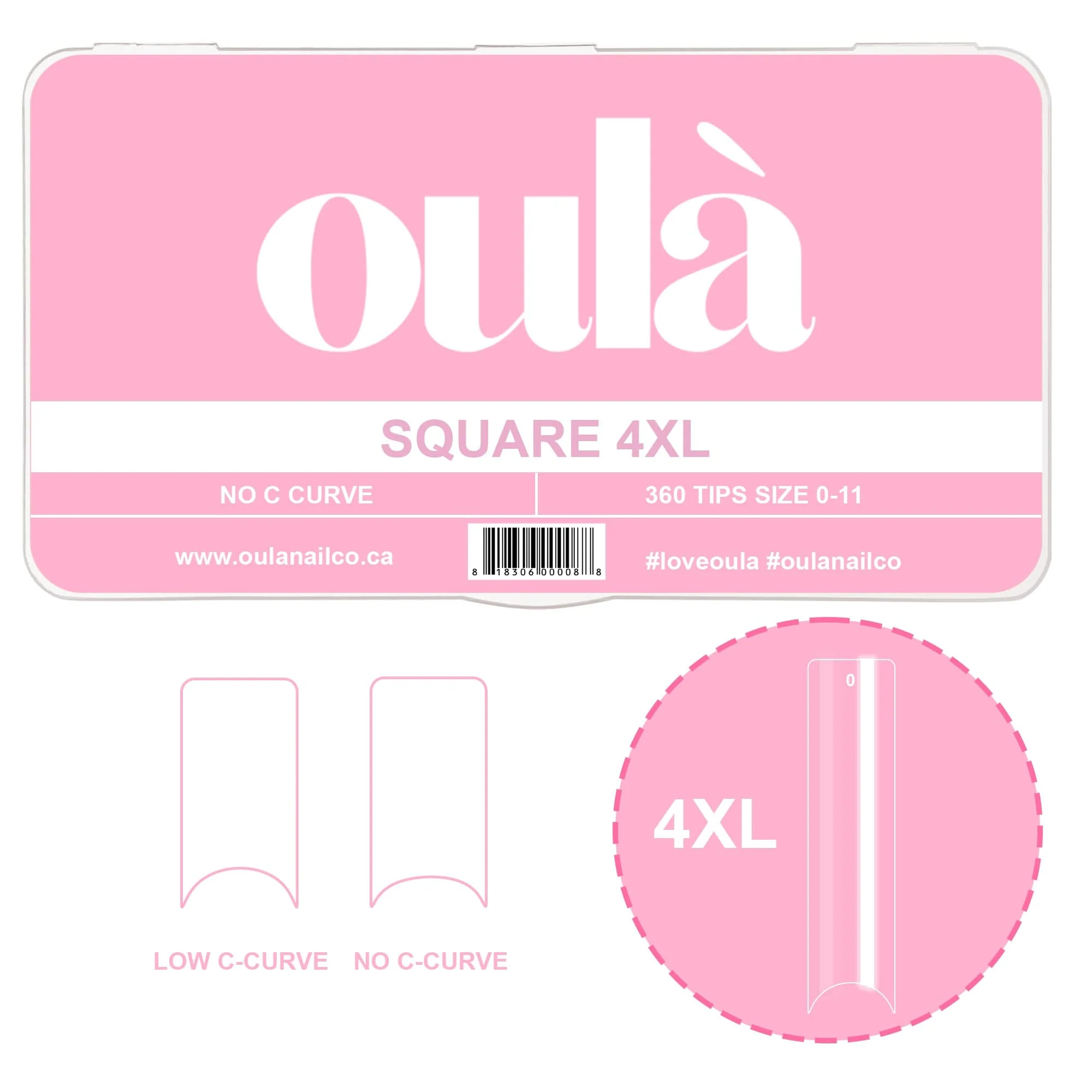 Oulà Nail Enhancement Tips SQUARE 4XL NO C CURVE (Box of 360 tips)