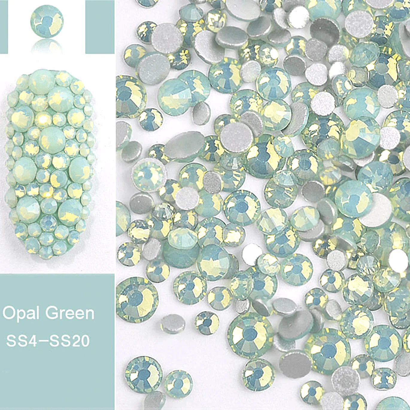 JNBS Rhinestone Opal Glass Round FlatBack Mixed Size Green